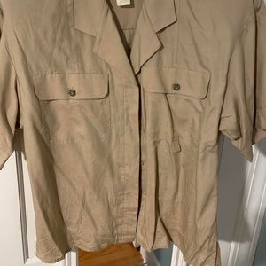 Josephine Chaus, Vintage short sleeve blouse w/shoulder pads, size 4, tan